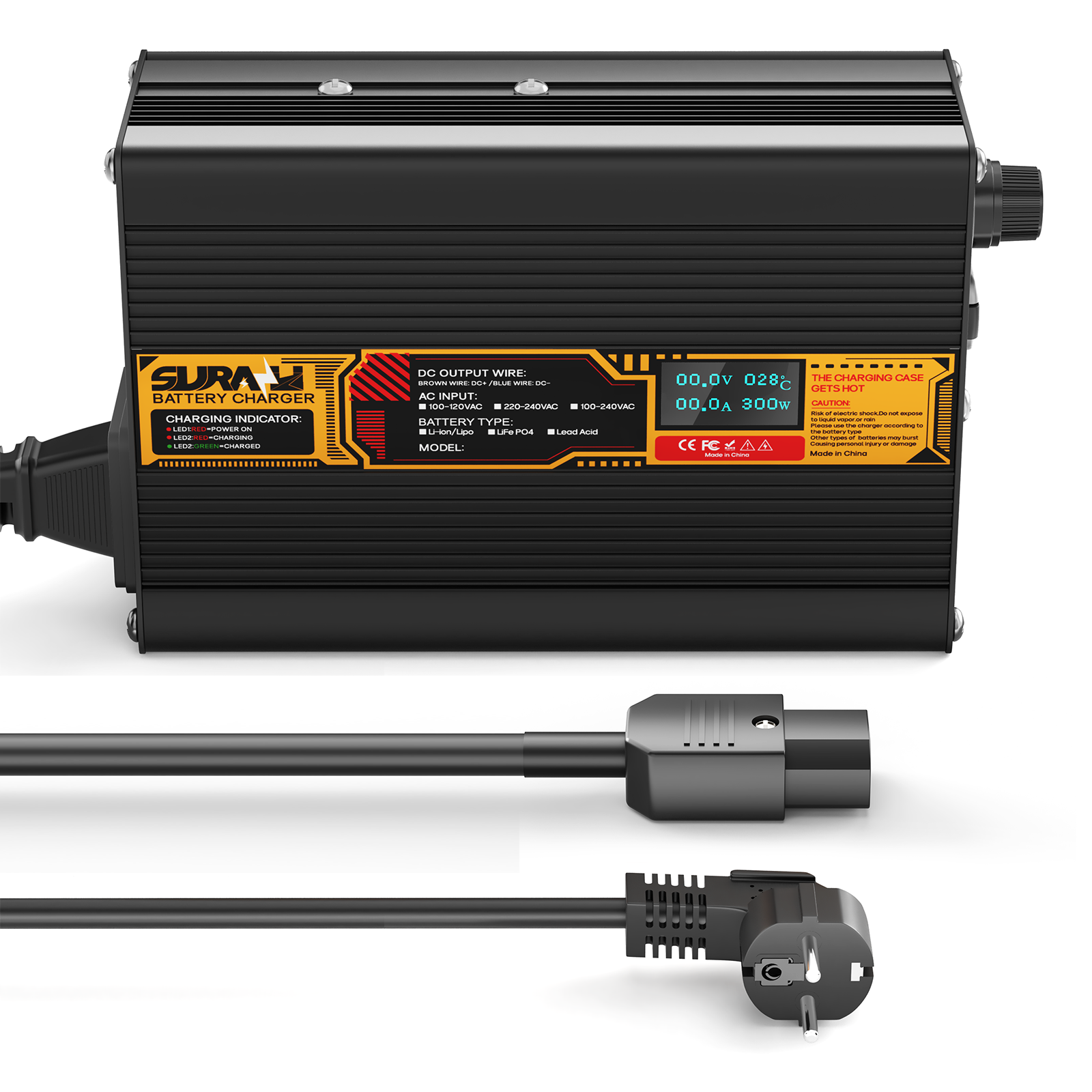 Suraziki LiFePO4 58,4 V 4 A Batterieladegerät für 48 V/51,2 V Lithium-Eisenphosphat-Batterien, LED-Anzeige, vollständiger Schutz
