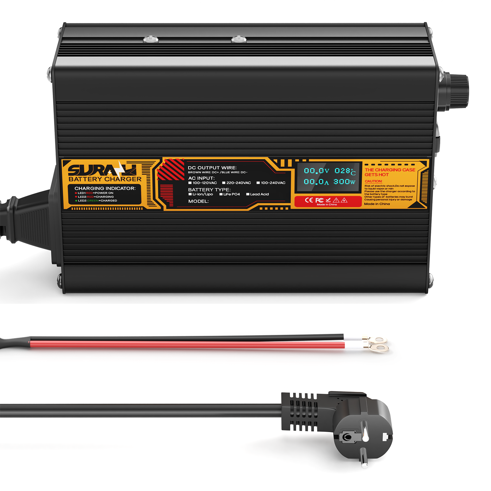 Suraziki LiFePO4 58,4 V 4 A Batterieladegerät für 48 V/51,2 V Lithium-Eisenphosphat-Batterien, LED-Anzeige, vollständiger Schutz