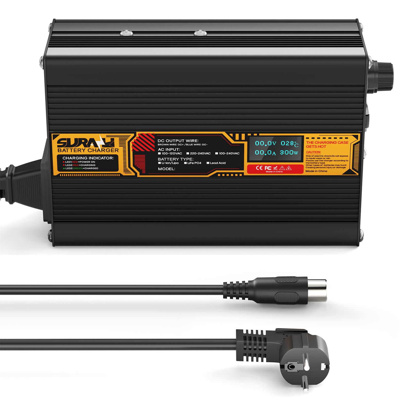 Suraziki Lithium 84V 3.5A Battery Charger for 74V 72V Lithium-ion polymer batteries, LED Display, Full Protection，Aluminum alloy shell