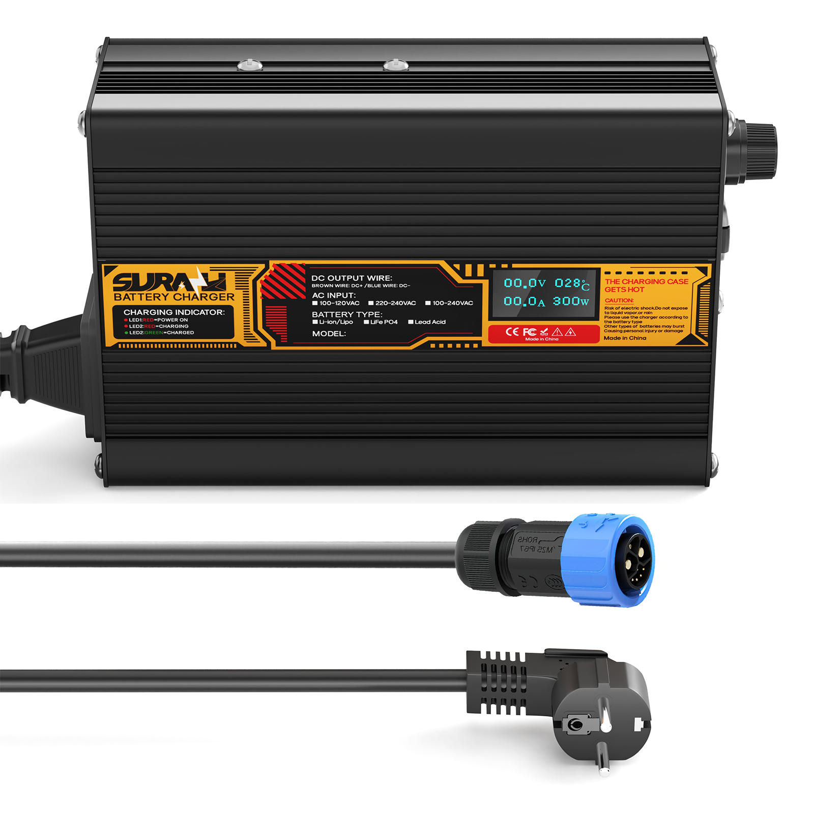 Suraziki Lithium 84V 3.5A Battery Charger for 74V 72V Lithium-ion polymer batteries, LED Display, Full Protection，Aluminum alloy shell
