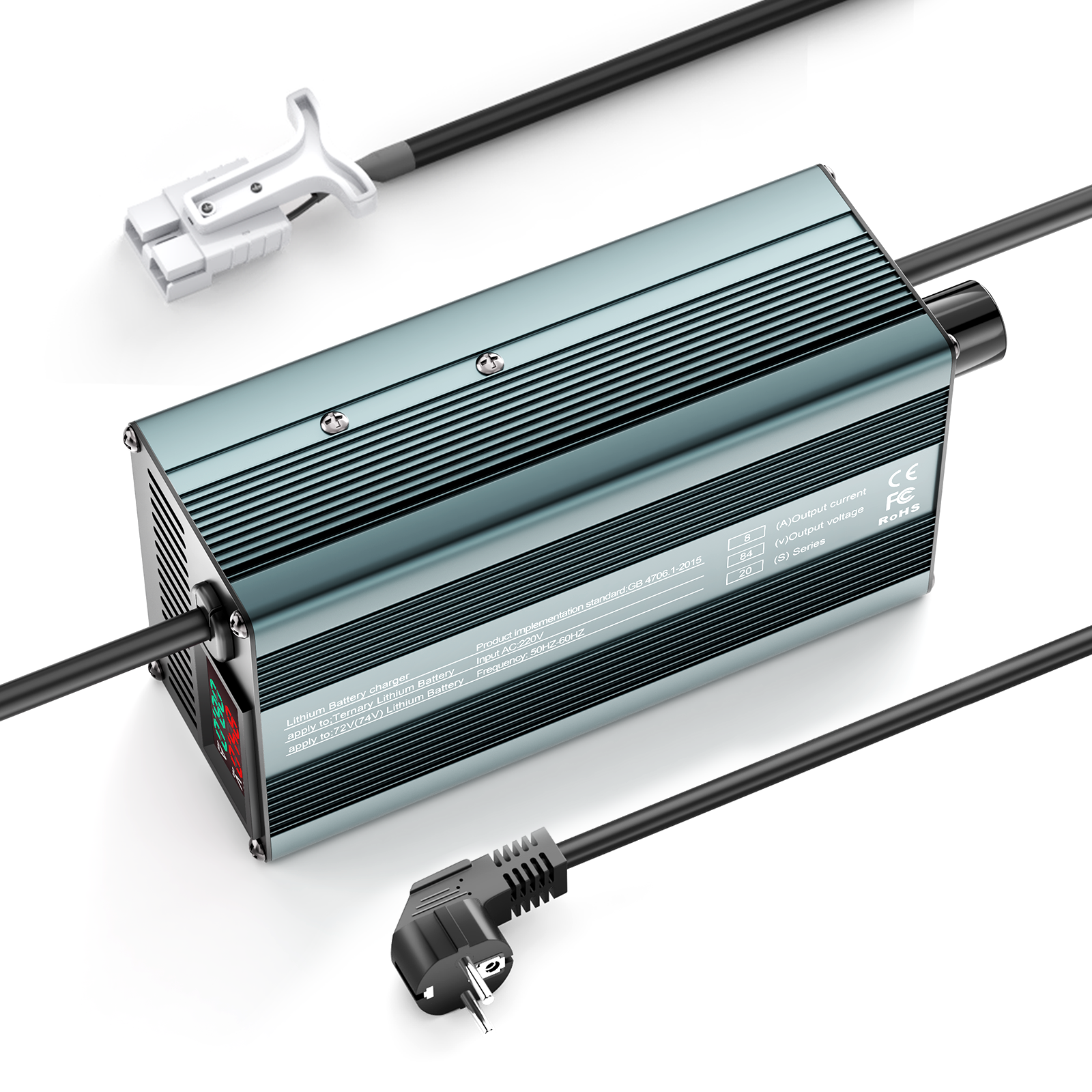 Suraziki 84V 1-8A stromverstellbares Lithium-Batterieladegerät für 20S 74 V 72 V Li-Ionen/ternären Lithium/Polymer-Akku, Ebike Scooter Elektromotorrad Akkuladegerät