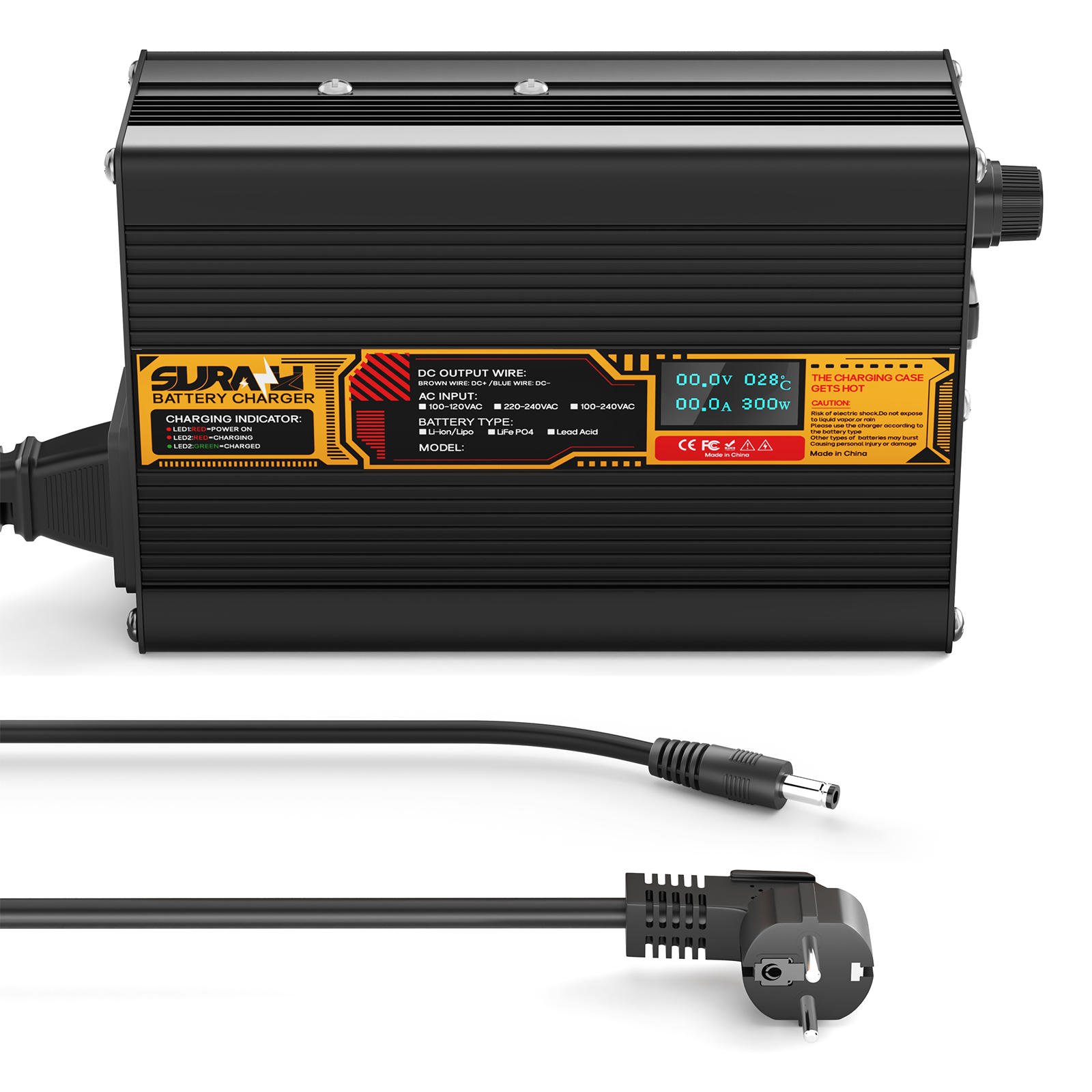 Suraziki Lithium 84V 3A Battery Charger for 74V 72V Lithium-ion polymer batteries, LED Display, Full Protection，Aluminum alloy shell