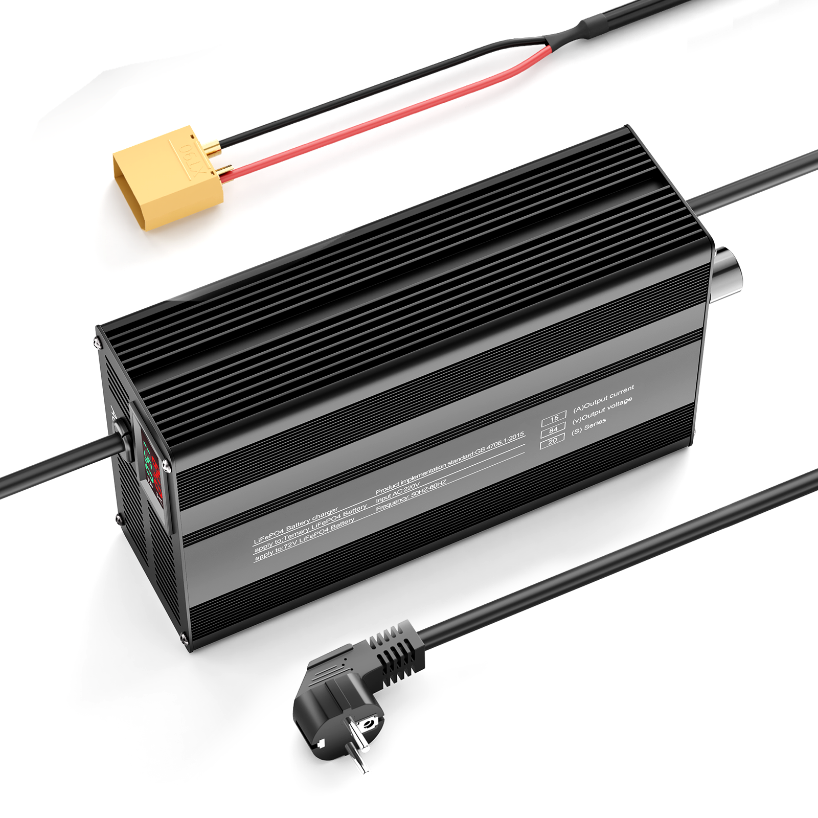 Suraziki 84V 1-15A Stromverstellbares Lithium-Batterieladegerät für 20S 74-V-Li-Ionen-/ternäre Lithium-/Polymer-Batterien, E-Bike-Scooter-Batterieladegerät