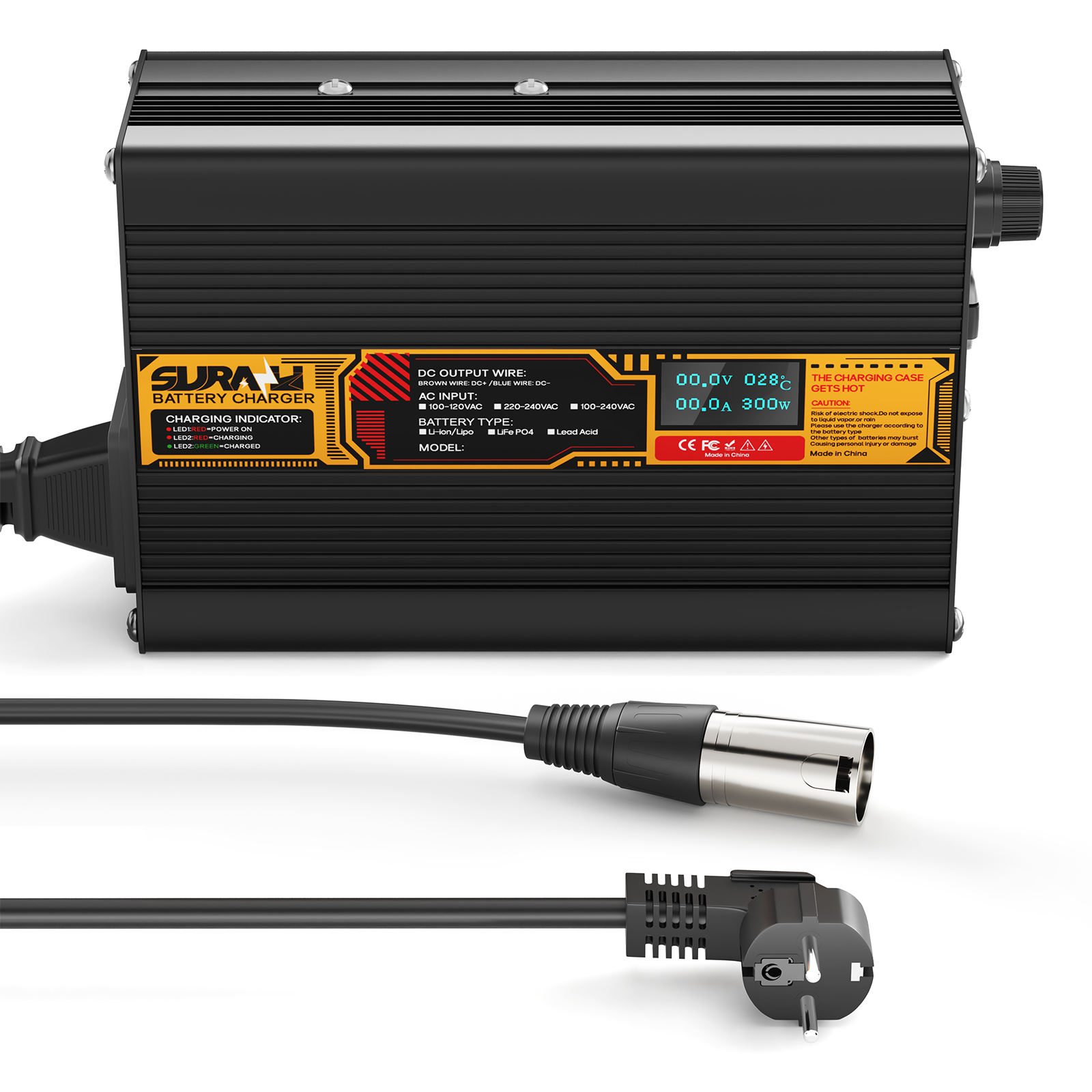Suraziki Lithium 84V 3A Battery Charger for 74V 72V Lithium-ion polymer batteries, LED Display, Full Protection，Aluminum alloy shell
