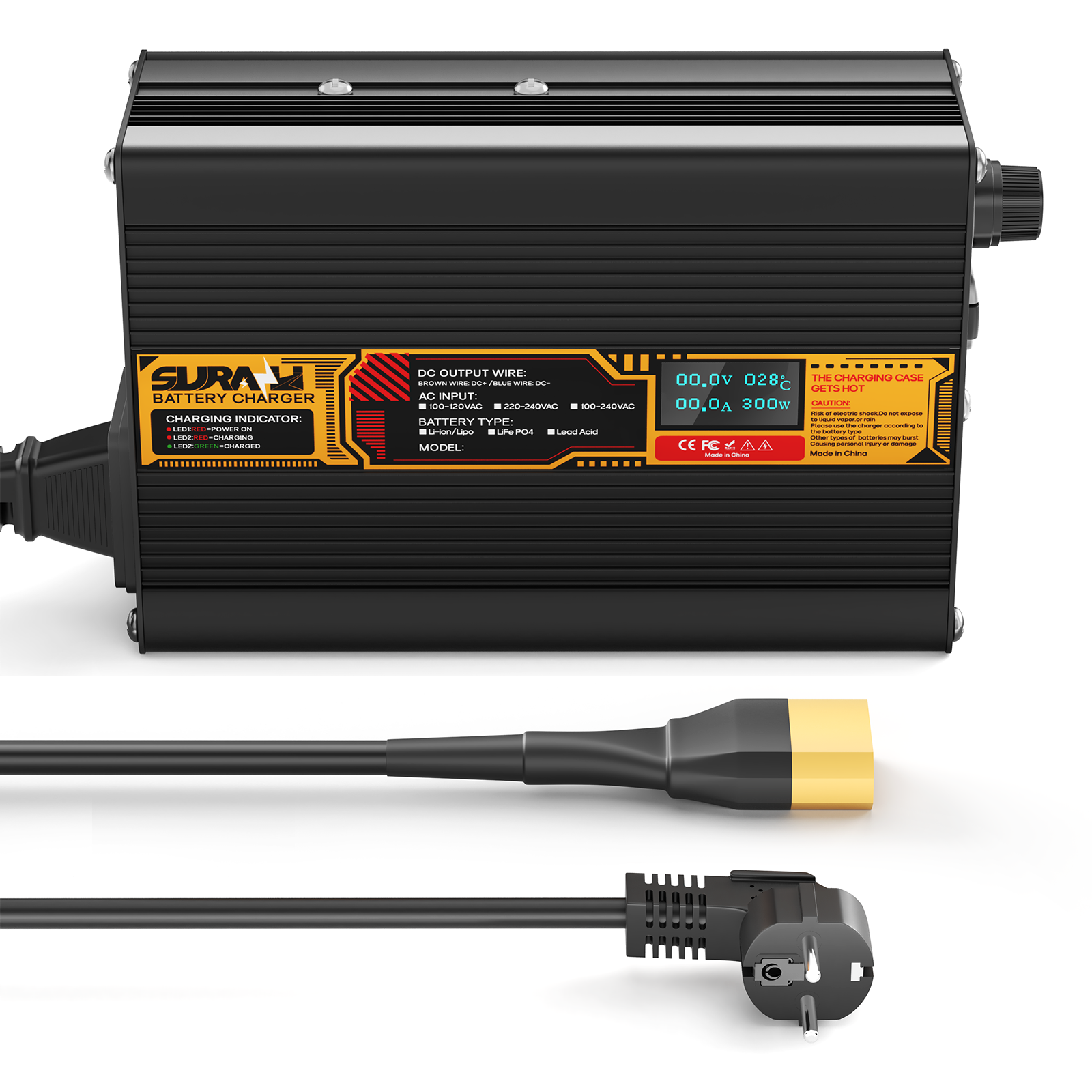 Suraziki Lithium 84V 3.5A Battery Charger for 74V 72V Lithium-ion polymer batteries, LED Display, Full Protection，Aluminum alloy shell