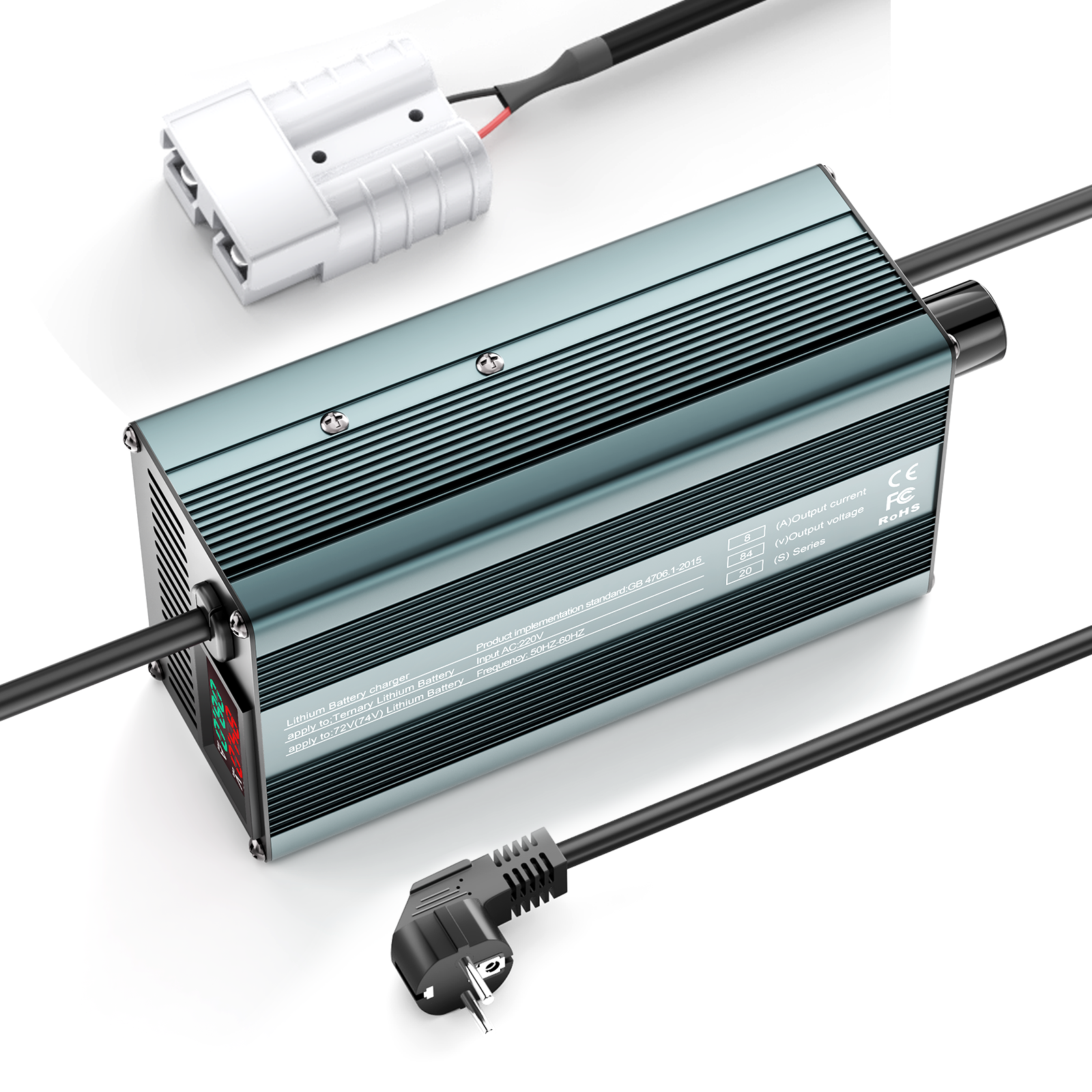 Suraziki 84V 1-8A stromverstellbares Lithium-Batterieladegerät für 20S 74 V 72 V Li-Ionen/ternären Lithium/Polymer-Akku, Ebike Scooter Elektromotorrad Akkuladegerät