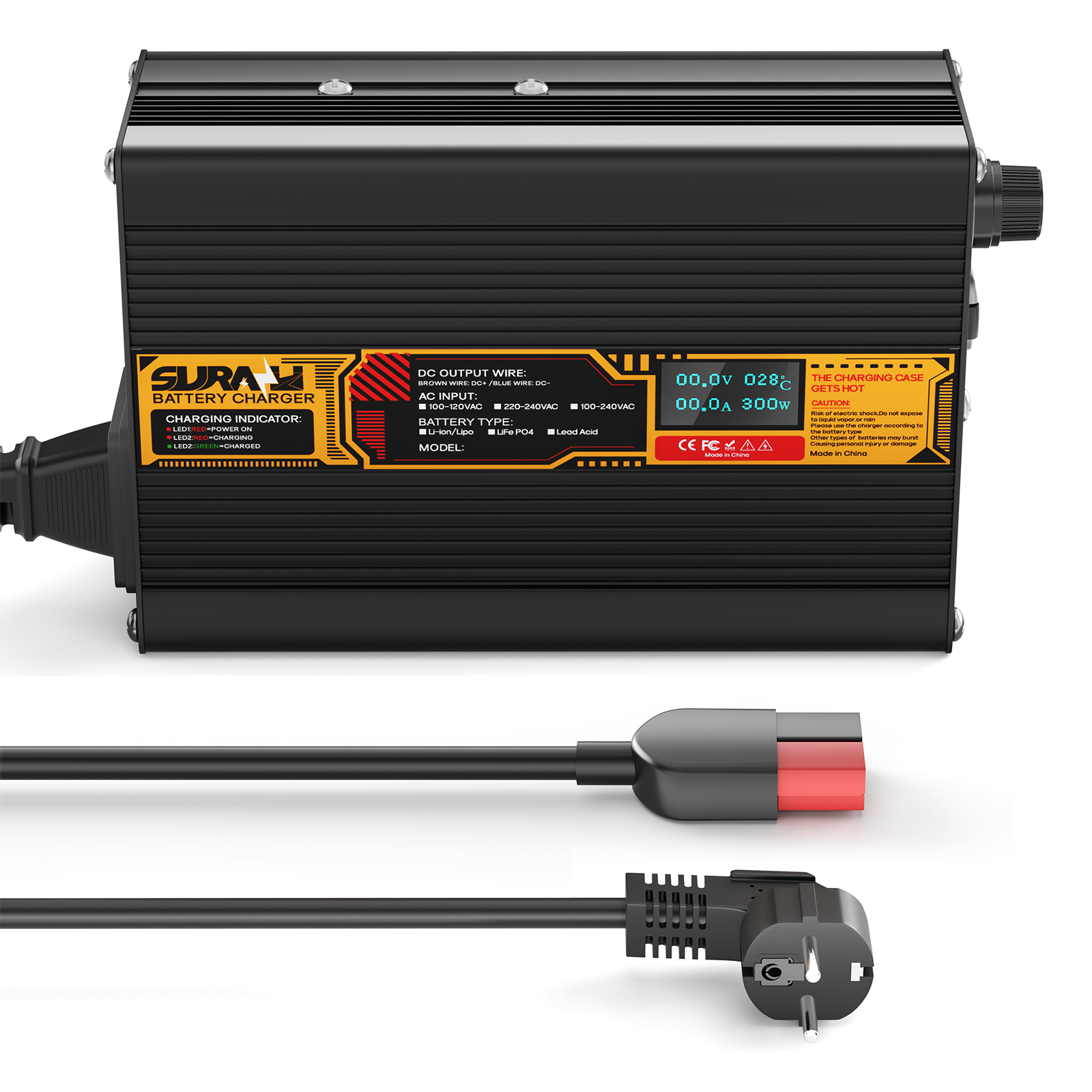Suraziki Lithium 84V 3.5A Battery Charger for 74V 72V Lithium-ion polymer batteries, LED Display, Full Protection，Aluminum alloy shell