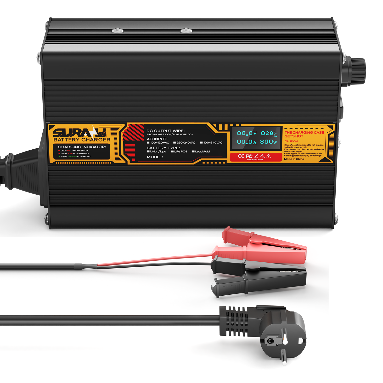 Suraziki Lithium 84V 3.5A Battery Charger for 74V 72V Lithium-ion polymer batteries, LED Display, Full Protection，Aluminum alloy shell