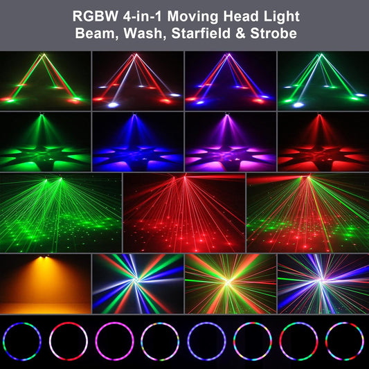 120W Stage Light 4in1 RGBW Moving Head Light Beam Effect Lights Laser Light Spotlight Party Light with Remote Control for Disco DJ Bar Birthday Party
